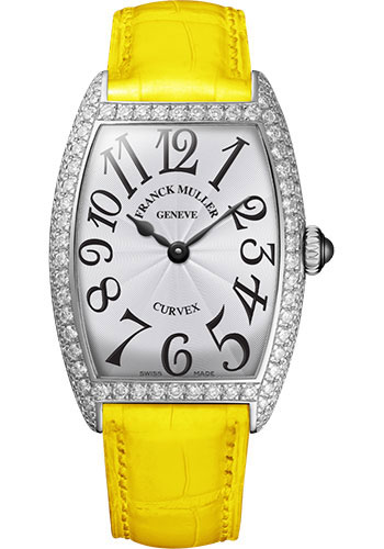 Franck Muller Watches - Cintre Curvex - Quartz - 25 mm Platinum - Dia Case - Strap - Style No: 1752 QZ D PT White Yellow