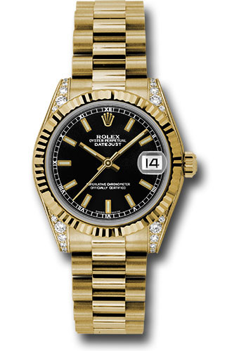 YG President Style Rolex Date Just Watch Bezel Diamond Dial Black
