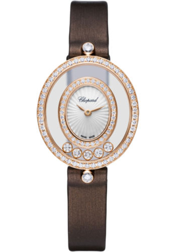 Chopard Happy Diamonds Icons Watch - 25.80 mm Rose Gold Diamond Case -  Mother-Of-Pearl Dial - Brown Strap - 204292-5301