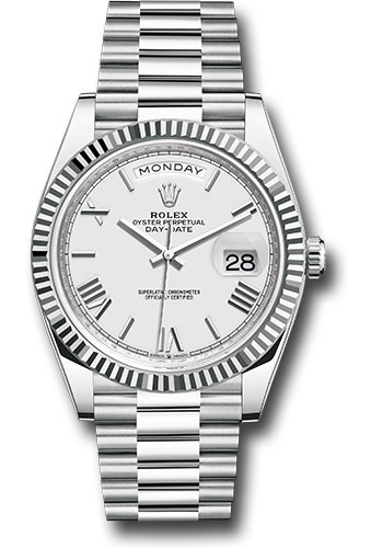 Rolex 228236 wrp Day Date 40 Platinum Fluted Bezel Watch