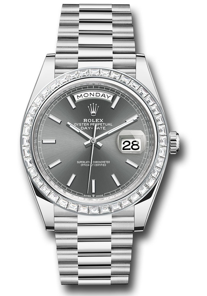 Rolex Watches - Day-Date 40 Platinum - Baguette Diamond Bezel - Style No: 228396tbr slip