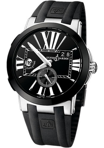 Ulysse Nardin Watches - Executive Dual Time Stainless Steel - Ceramic Bezel - Rubber Strap - Style No: 243-00-3/42