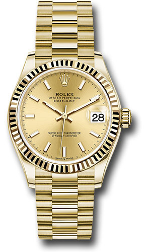 Rolex Datejust 31 Yellow Gold - Fluted Bezel - President Watches