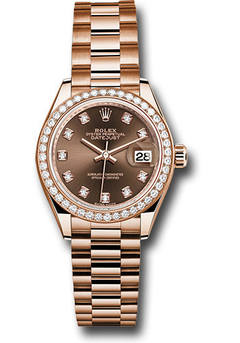 Rolex Watches - Datejust Lady 28 Everose Gold - Diamond Bezel - President Bracelet - Style No: 279135RBR chodp