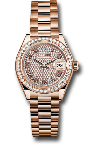 Rolex Watches - Datejust Lady 28 Everose Gold - Diamond Bezel - President Bracelet - Style No: 279135RBR dprp