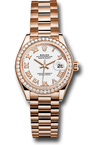 Rolex Watches - Datejust Lady 28 Everose Gold - Diamond Bezel - President Bracelet - Style No: 279135RBR wrp