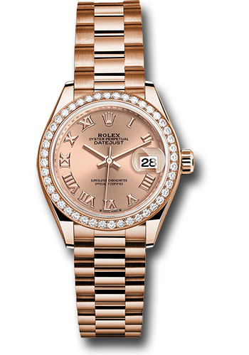 Rolex Watches - Datejust Lady 28 Everose Gold - Diamond Bezel - President Bracelet - Style No: 279135rbr rsrp