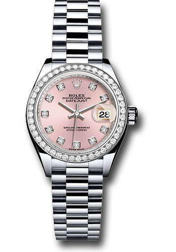 Rolex Watches - Datejust Lady 28 Platinum - Diamond Bezel - President Bracelet - Style No: 279136RBR pdp