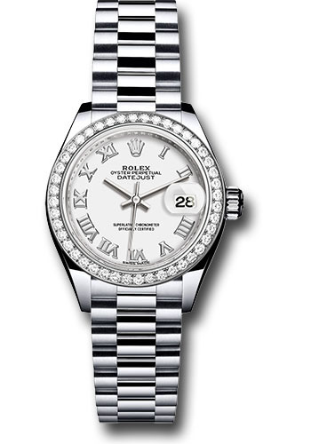 Rolex Watches - Datejust Lady 28 Platinum - Diamond Bezel - President Bracelet - Style No: 279136RBR wrp