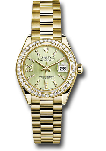 Rolex Watches - Datejust Lady 28 Yellow Gold - Diamond Bezel - President Bracelet - Style No: 279138RBR lings36dix8dp