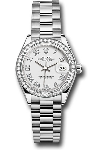 Rolex Watches - Datejust Lady 28 White Gold - Diamond Bezel - President Bracelet - Style No: 279139rbr wrp