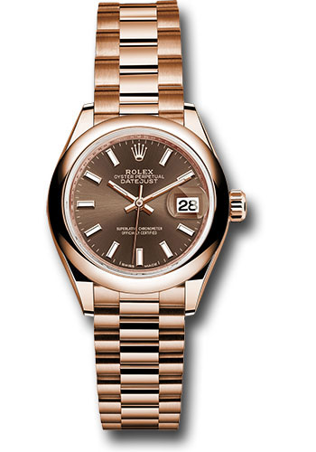 Rolex Lady Datejust 28 Rose Gold Chocolate Index Dial & Diamond