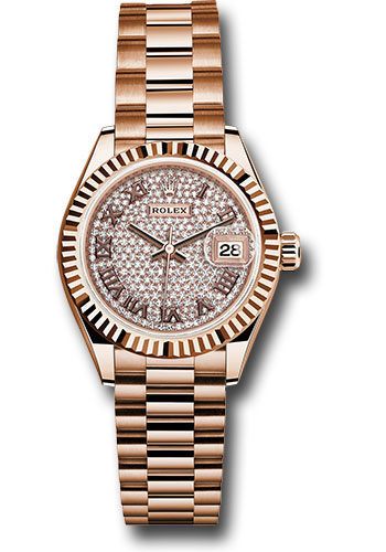 Rolex Watches - Datejust Lady 28 Everose Gold - Fluted Bezel - President Bracelet - Style No: 279175 dprp