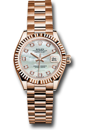 Rolex Watches - Datejust Lady 28 Everose Gold - Fluted Bezel - President Bracelet - Style No: 279175 mdp