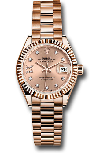 Rolex Watches - Datejust Lady 28 Everose Gold - Fluted Bezel - President Bracelet - Style No: 279175 rs9dix8dp