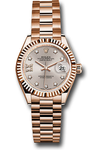 Rolex Watches - Datejust Lady 28 Everose Gold - Fluted Bezel - President Bracelet - Style No: 279175 s9dix8dp