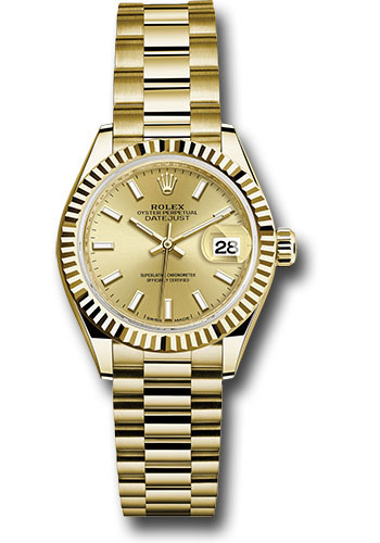 Rolex Watches - Datejust Lady 28 Yellow Gold - Fluted Bezel - President Bracelet - Style No: 279178 chip