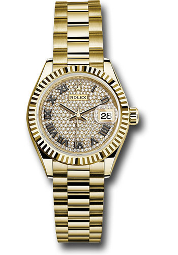 Rolex Watches - Datejust Lady 28 Yellow Gold - Fluted Bezel - President Bracelet - Style No: 279178 dprp