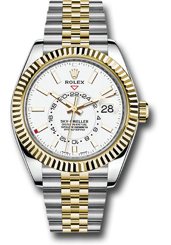 Rolex Yellow Rolesor Oyster Perpetual Sky Dweller White Index Dial Jubilee Bracelet 326933 wij