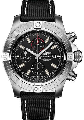 Breitling Watches - Super Avenger Chronograph 48 Stainless Steel - Leather Strap - Tang Buckle - Style No: A13375101B1X1