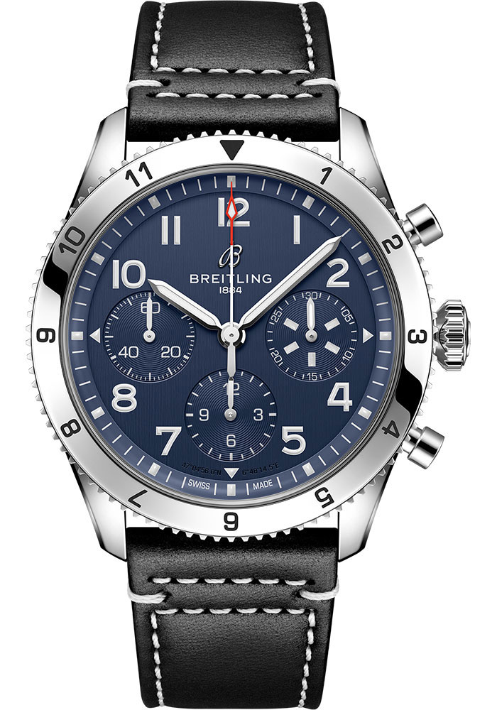 Breitling Watches - Classic AVI Chronograph 42 Stainless Steel - Leather Strap - Folding Buckle - Style No: A233801A1C1X1