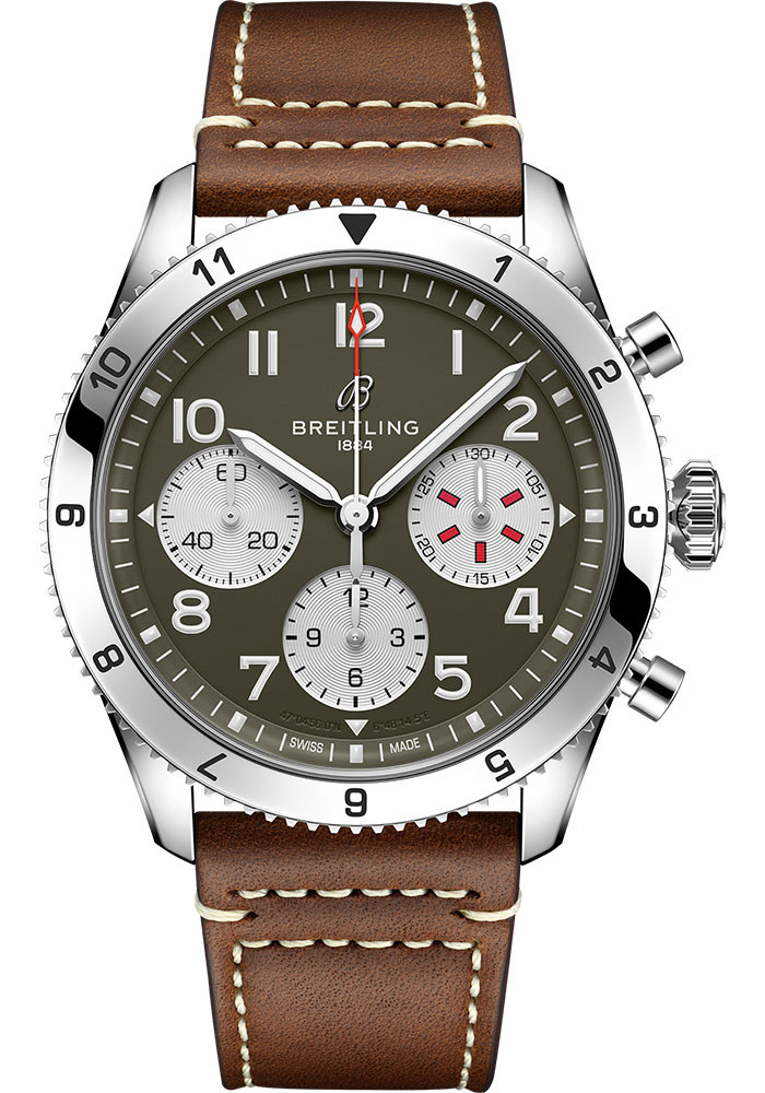 Breitling Watches - Classic AVI Chronograph 42 Stainless Steel - Leather Strap - Folding Buckle - Style No: A233802A1L1X1