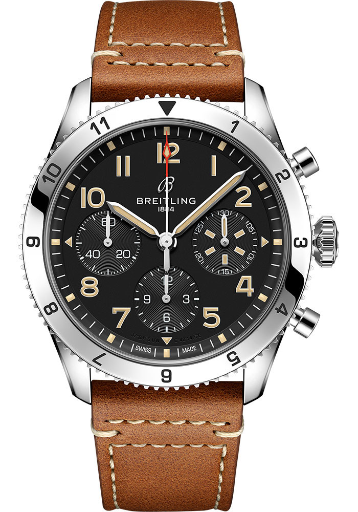 Breitling Watches - Classic AVI Chronograph 42 Stainless Steel - Leather Strap - Folding Buckle - Style No: A233803A1B1X1