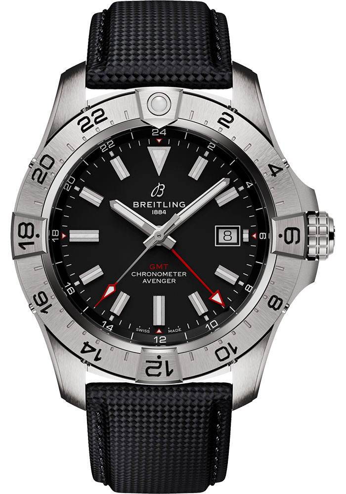 Breitling Watches - Avenger Automatic GMT 44 Stainless Steel - Leather Strap - Folding Buckle - Style No: A32320101B1X1