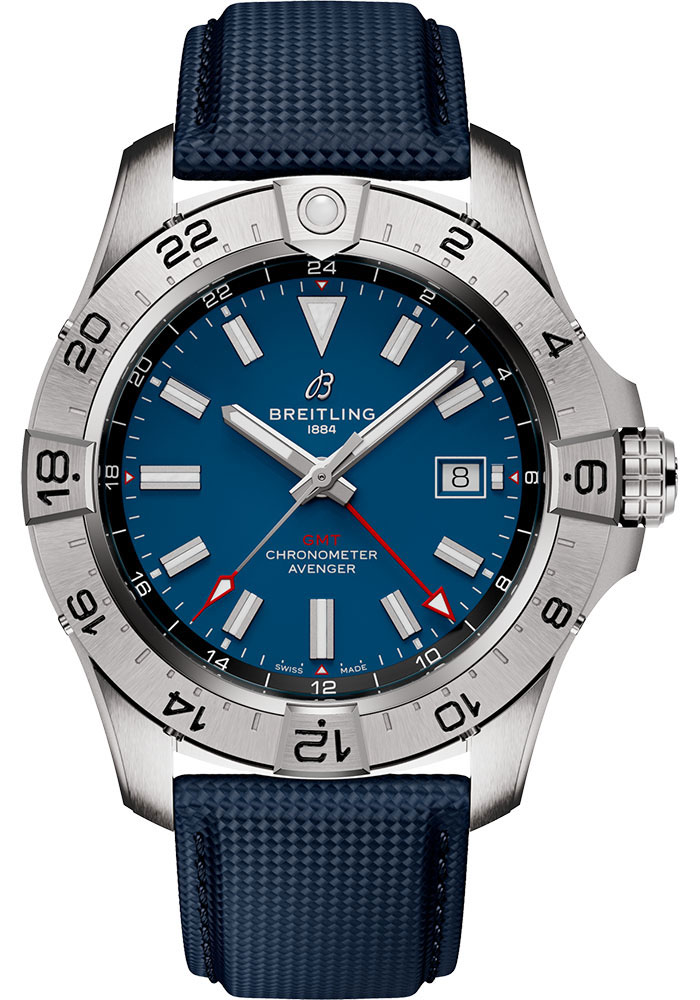 Breitling Watches - Avenger Automatic GMT 44 Stainless Steel - Leather Strap - Folding Buckle - Style No: A32320101C1X1