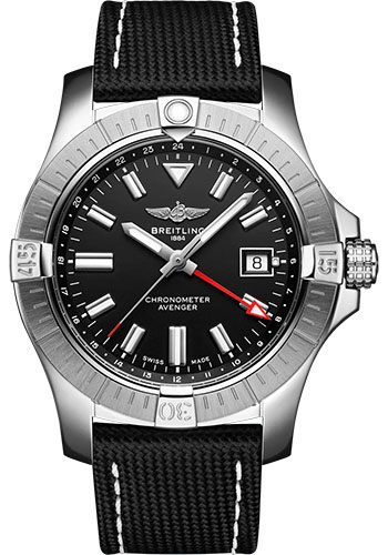 Breitling Watches - Avenger Automatic GMT 43 Stainless Steel - Leather Strap - Folding Buckle - Style No: A32397101B1X2