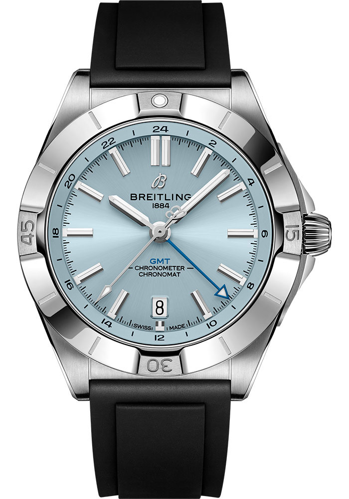 Breitling Watches - Chronomat Automatic GMT 40 Steel and Platinum - Rubber Strap - Folding Buckle - Style No: P32398101C1S1