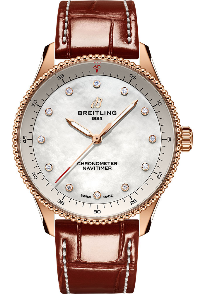 Breitling Watches - Navitimer Small Scale Traceable Red Gold - Leather Strap - Tang Buckle - Style No: R77320E61A1P1