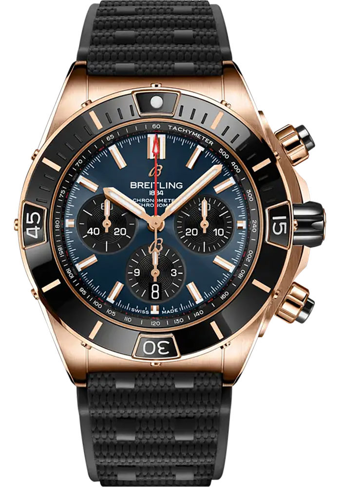 Breitling Watches - Super Chronomat B01 44 Red Gold - Rubber Strap - Folding Buckle - Style No: RB01362A1C1S1