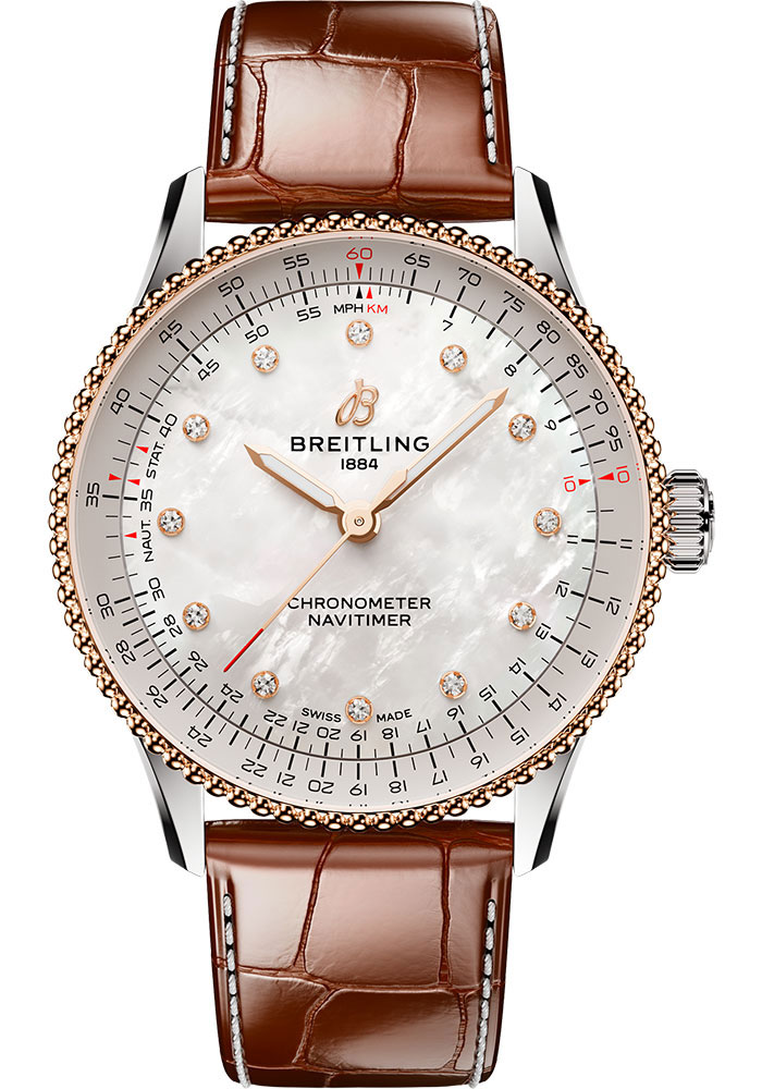 Breitling Watches - Navitimer Automatic 36mm - Steel and Red Gold - Leather Strap - Folding Buckle - Style No: U17327211A1P1