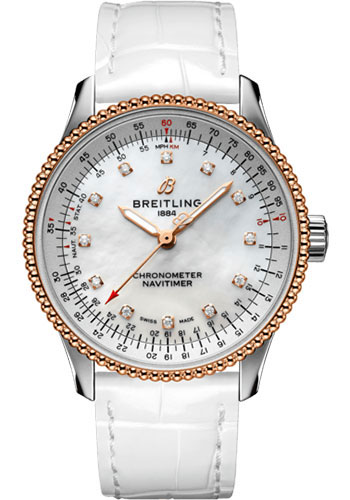 Breitling Watches - Navitimer Automatic 35mm - Steel and Rose Gold - Croco Strap - Tang - Style No: U17395211A1P3