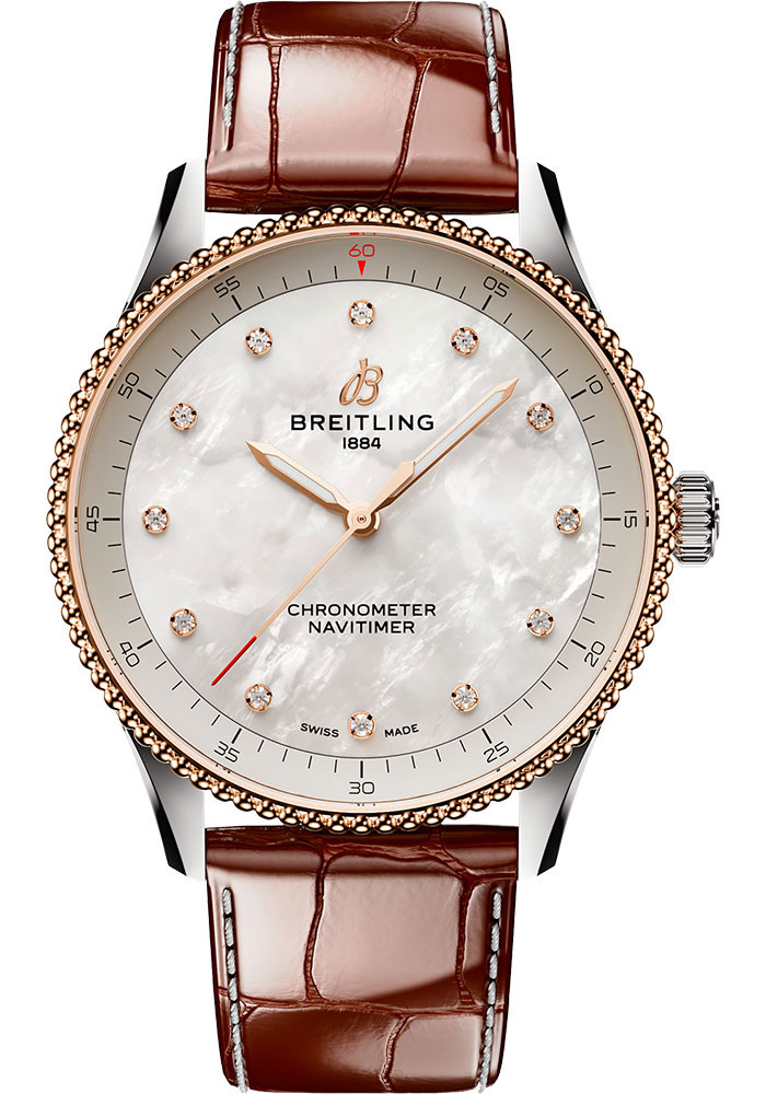 Breitling Watches - Navitimer Steel and Red Gold - Leather Strap - Tang Buckle - Style No: U77320E61A1P1