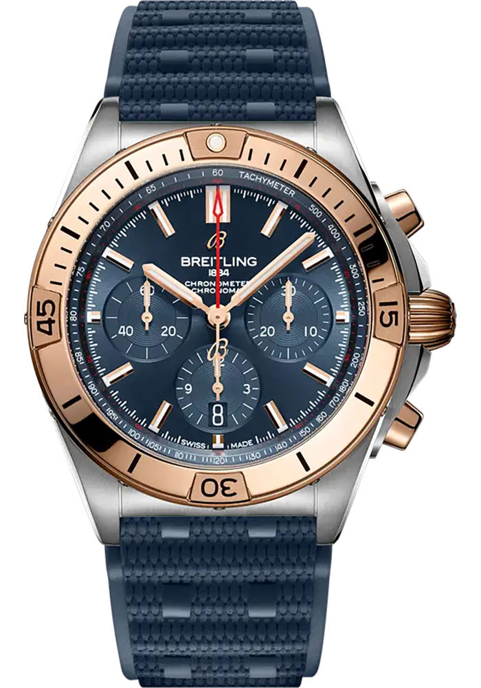 Breitling Watches - Chronomat B01 42 Steel and Red Gold - Rubber Strap - Folding Buckle - Style No: UB0134101C1S1