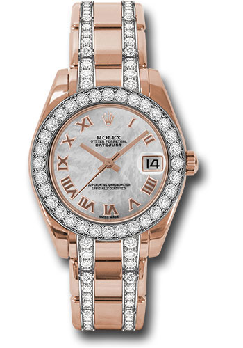 Rolex Watches - Datejust Pearlmaster 34 Everose Gold - 32 Diamond Bezel - Diamond Bracelet - Style No: 81285 mrdp