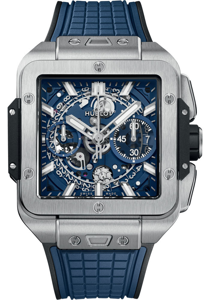 Hublot Square Bang Unico Titanium Blue Watch - 42 mm - Sapphire Crystal  Dial - Black and Blue Rubber Strap - 821.NX.5170.RX