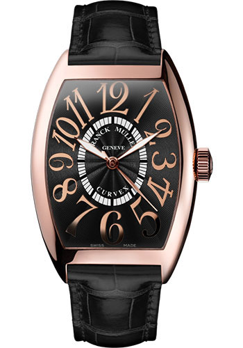 Franck Muller Watches - Cintre Curvex - Automatic - 43 mm Relief Numerals - Rose Gold - Strap - Style No: 9880 SC REL 5N Black