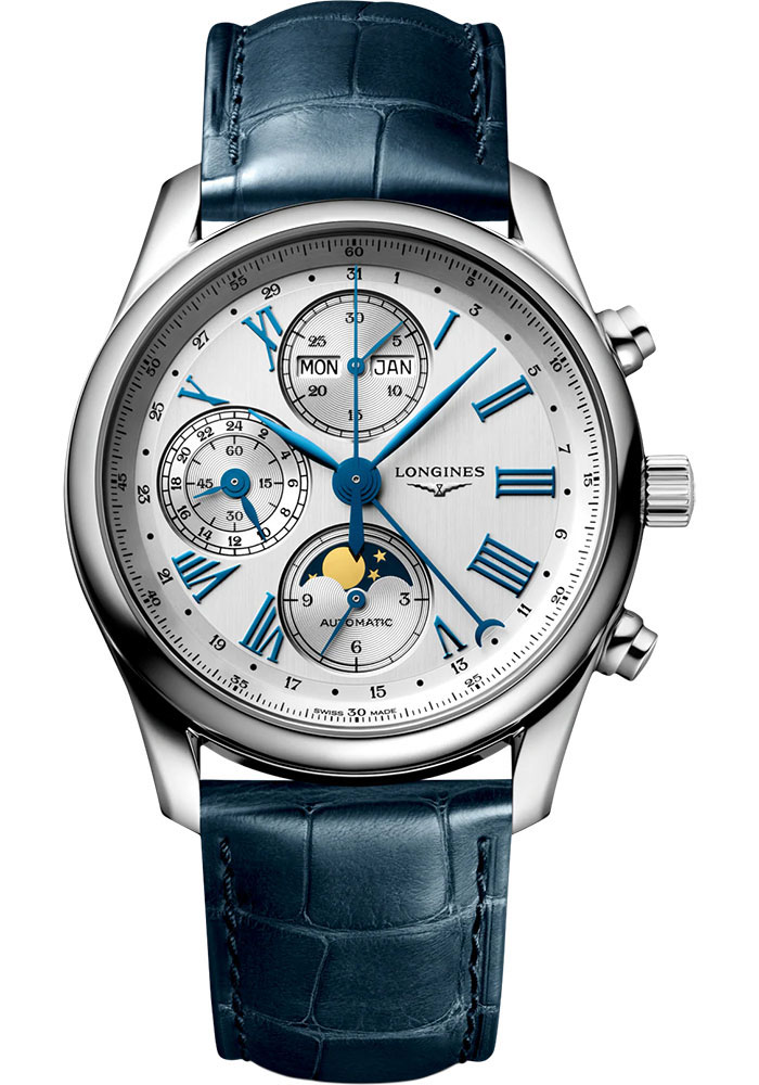 Longines Watches - Master Collection 40 mm - Moon Phase Chronograph Automatic - Steel - Alligator Strap - Style No: L2.673.4.71.2