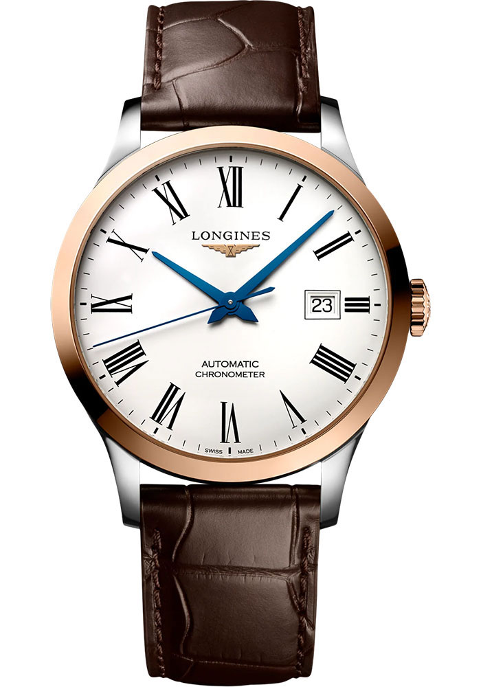 Longines Watches - Record Collection 40 mm - Steel And Pink Gold - Alligator Strap - Style No: L2.821.5.11.2