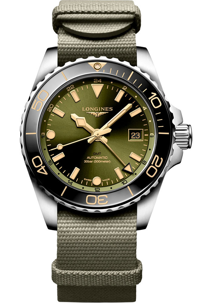 Longines Watches - HydroConquest GMT 41 mm - Steel And Ceramic - Synthetic Strap - Style No: L3.790.4.06.2