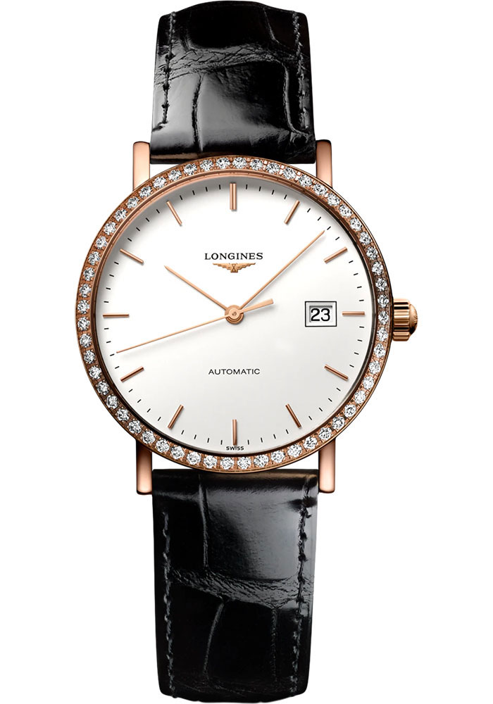 Longines Watches - Elegant Collection 27.2 mm - Pink Gold With Diamonds - Alligator Strap - Style No: L4.378.9.12.4